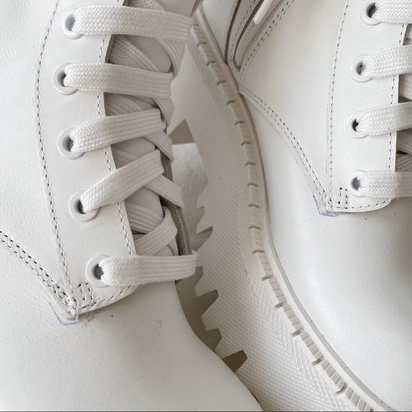 Zara White Lug Sole Lace-Up Leather Ankle Boots Size 5 - Picture 8 of 13